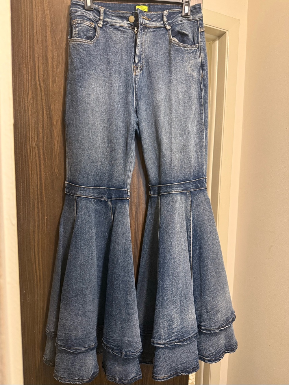 Women's Blue Denim Flared Tiered Jeans